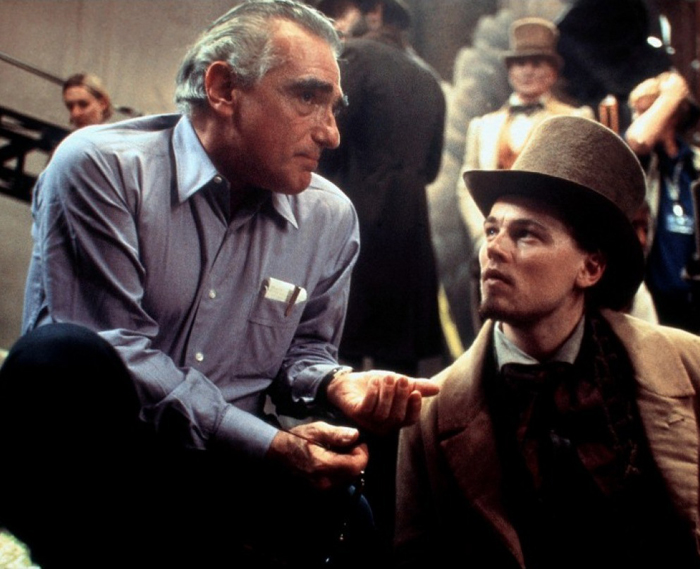 Мартин Скорсезе и Леонардо Ди Каприо на съемочной площадке фильма «Банды Нью-Йорка»