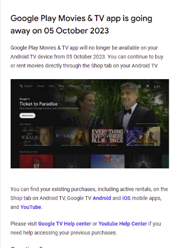 Google закроет остатки сервиса Play Movies & TV 5 октября. Останутся еще три магазина видеоконтента