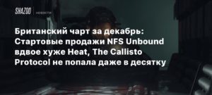 UK
Британский чарт за декабрь: Стартовые продажи NFS Unbound вдвое хуже Heat, The Callisto Protocol не попала даже в десятку
