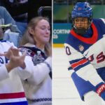 Джейсон и Кайли Келси наблюдают, как женский хоккей США доминирует на Олимпийских играх после того, как он пожертвовал деньги на доставку семьи Лейлы Эдвардс в Милан